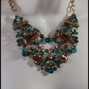 Green and gold crystal rhinestones necklace.